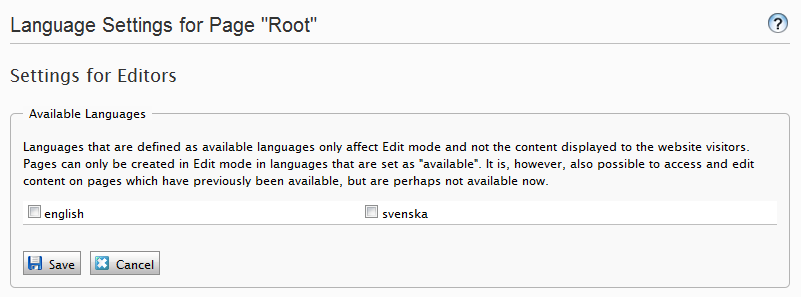 No Available Languages selected in the EPiServer Edit mode Language Settings