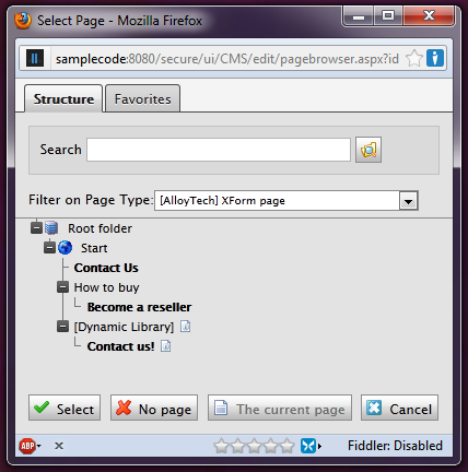 EPiServer PageTree PageType filter applied on a page selector popup window