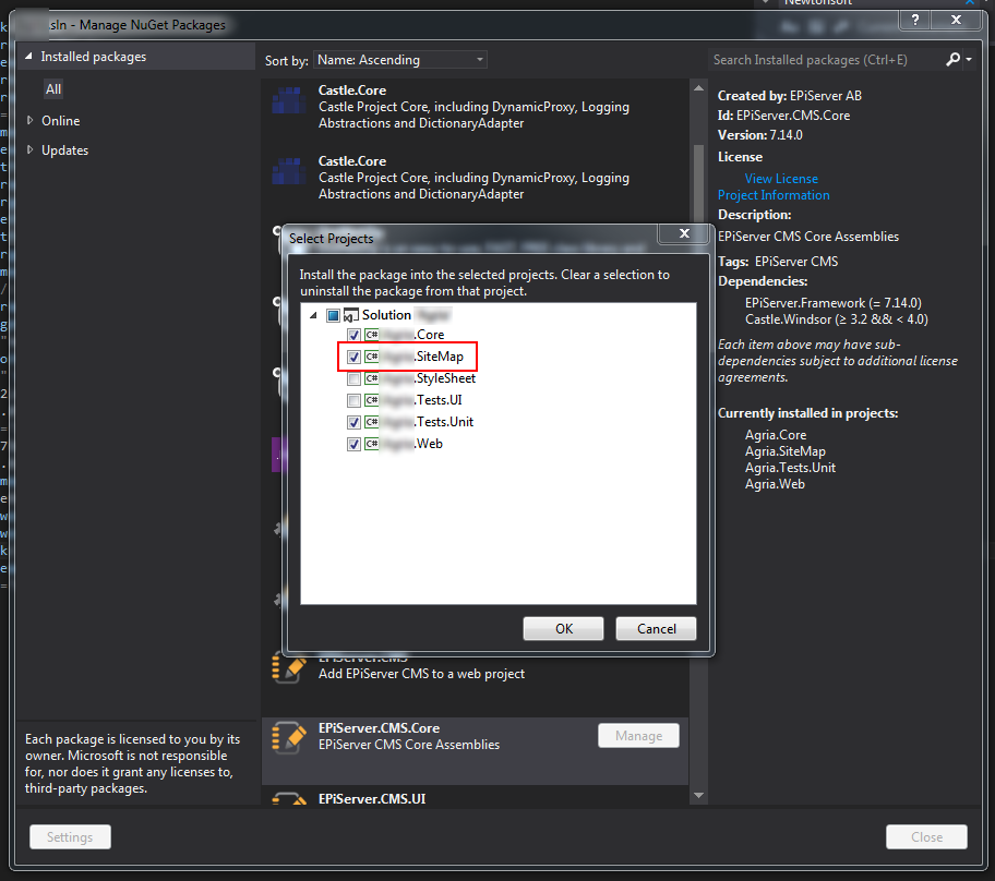 The manage NuGet Packages for Solution option in Visual Studio.
